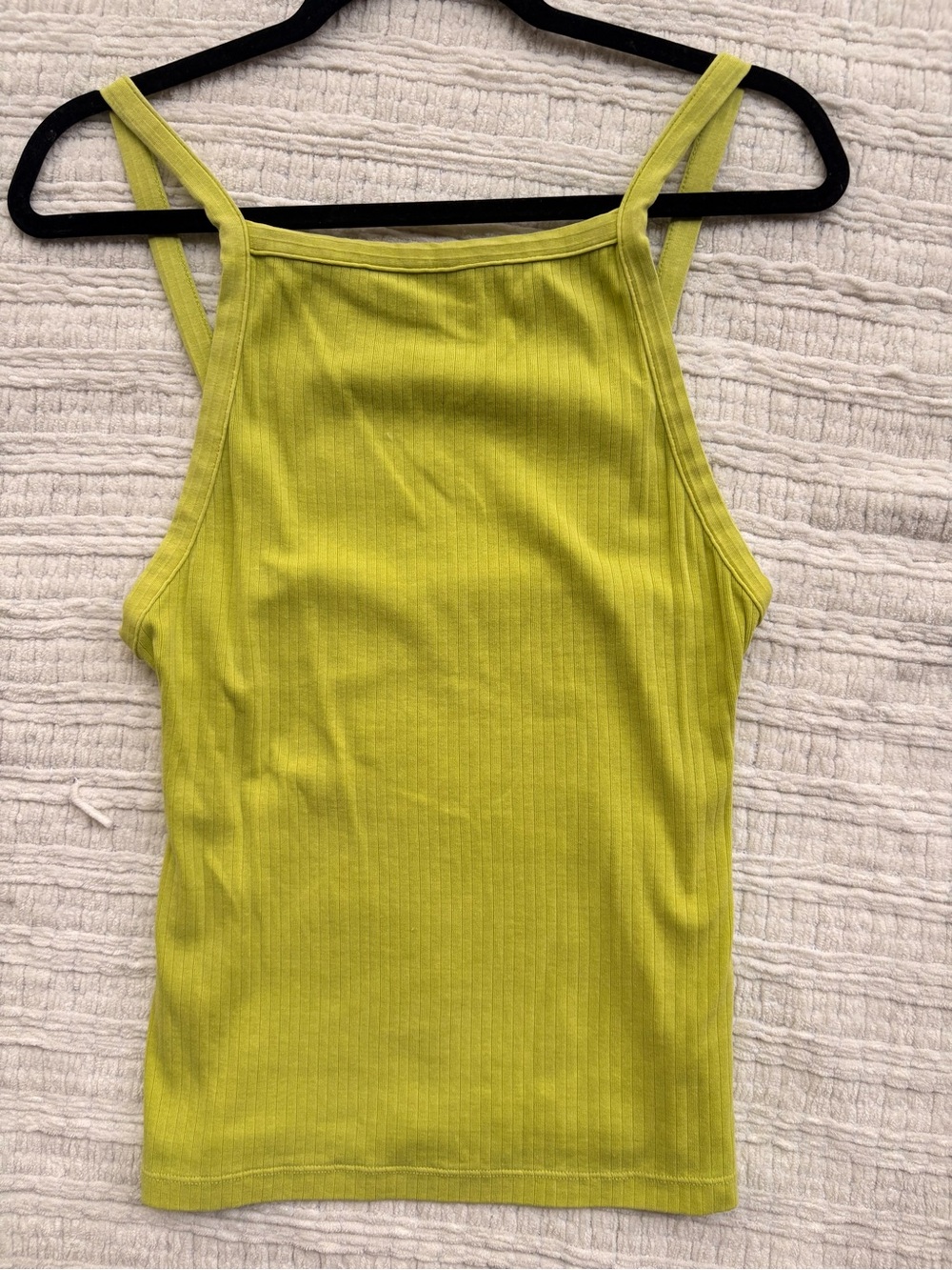 Free People Ribbed Square-Neck Tank Top - Lime Size M
